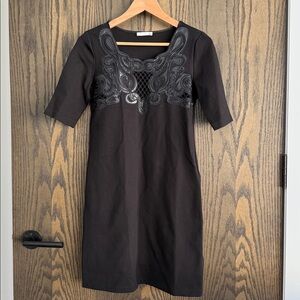 Supertrash • Black Scuba Dress with Leather Cut Out